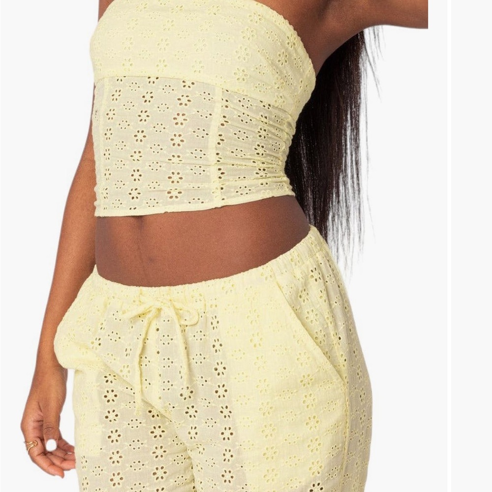 Yellow Eyelet lace up corset Crop Top. Worn once